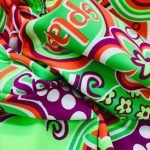 Tela Punto de Licra Estampado "Splash" Verde, Morado y Naranja