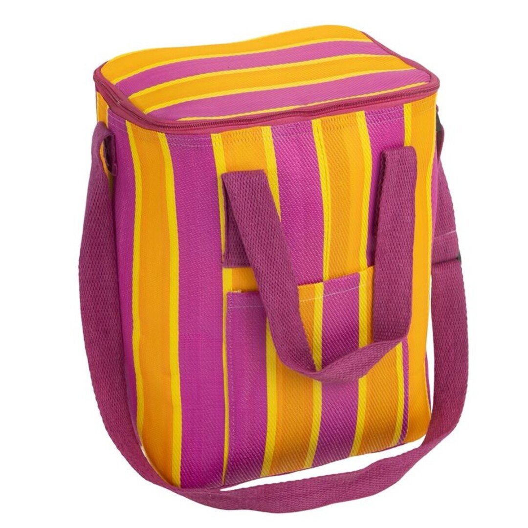 Y8JH00028529 Nevera Isotérmica Plástico Reciclado Rayas Naranja y Morado Grande - Imagen 1
